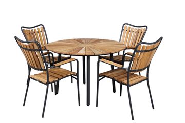 Havemøbelsæt - Teak ø110 cm havebord med 4 stole  